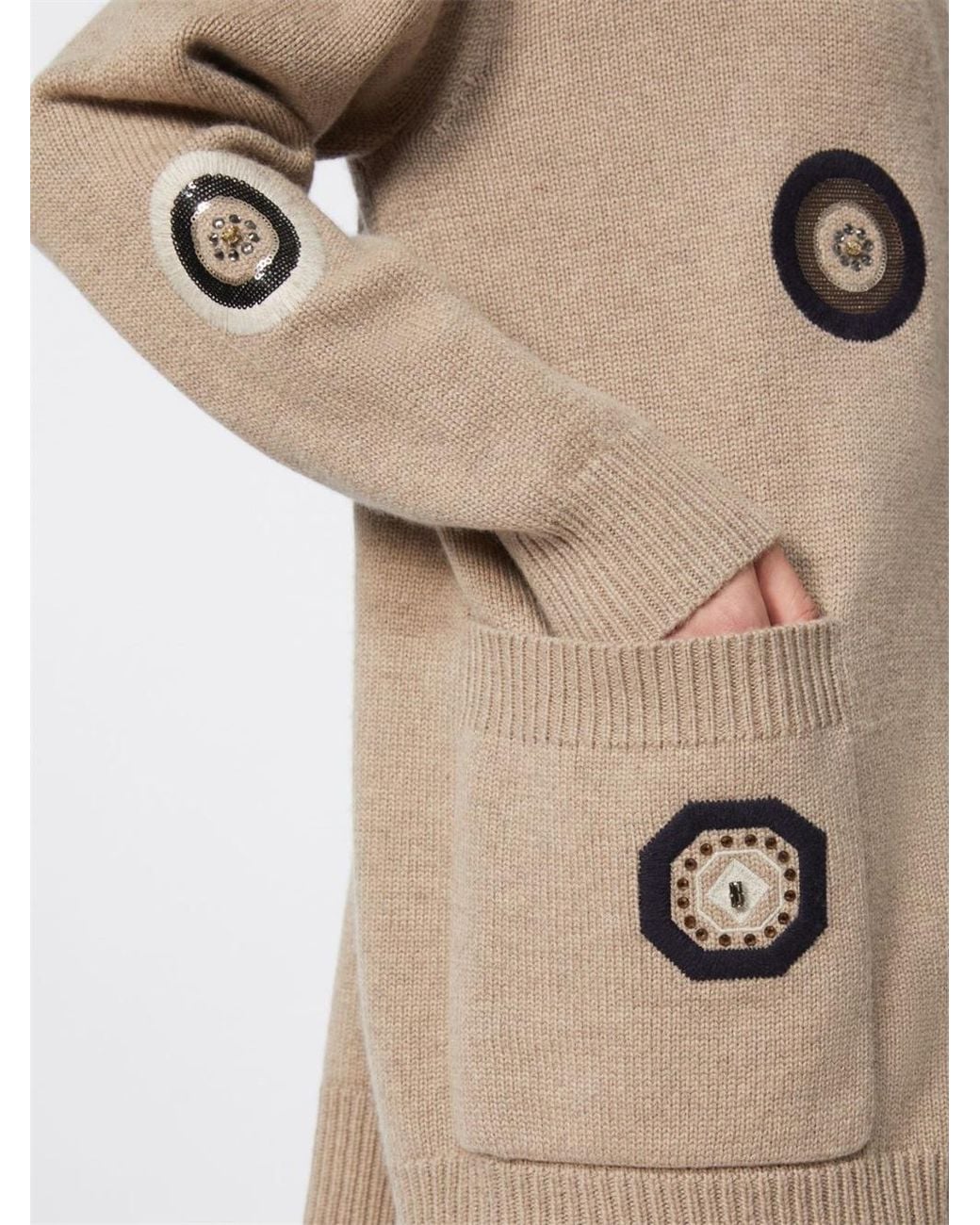Max Mara Natural Wool-Cashmere Patch Cardigan