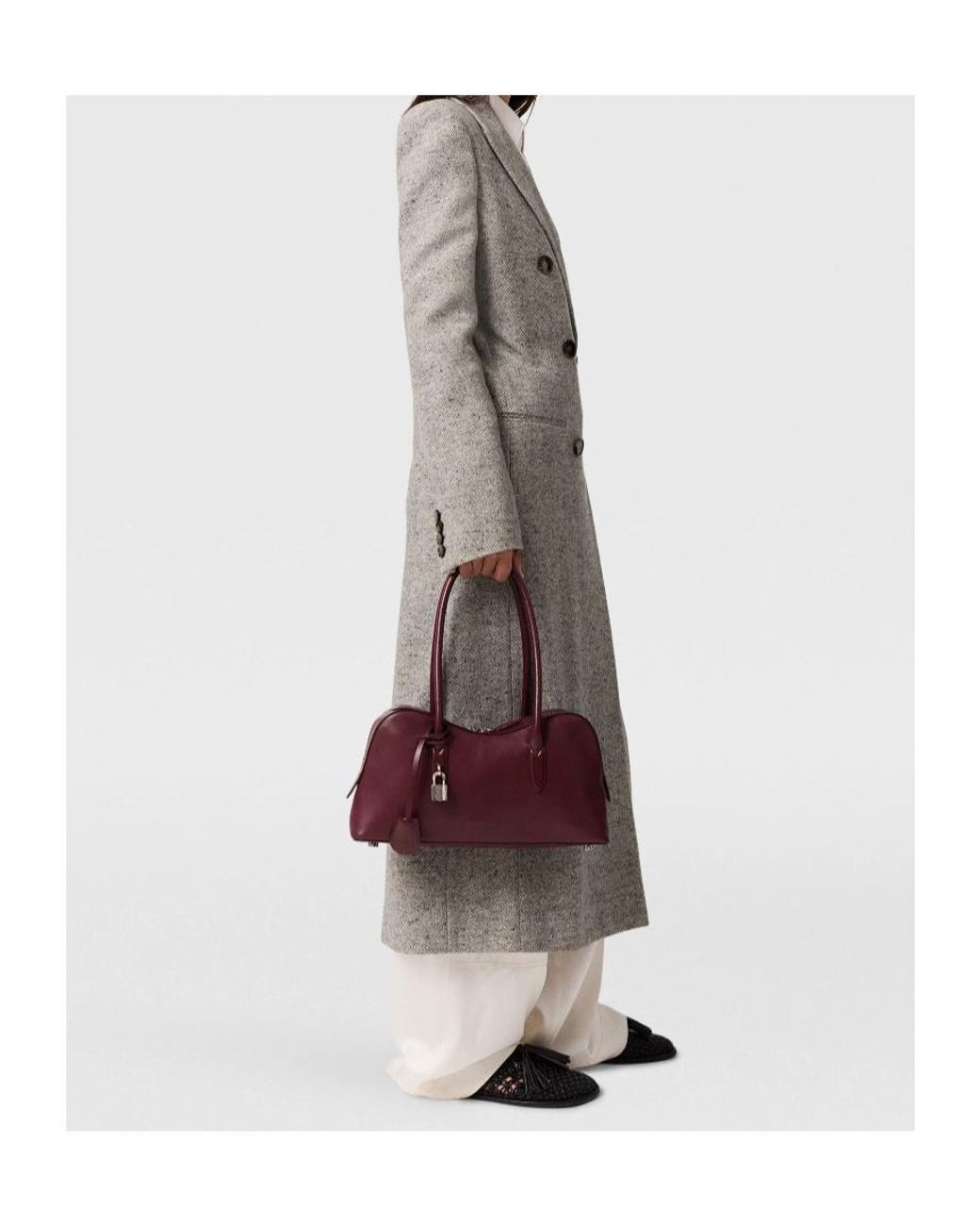 Stella McCartney Gray Double-Breasted Tweed-Pattern Coat
