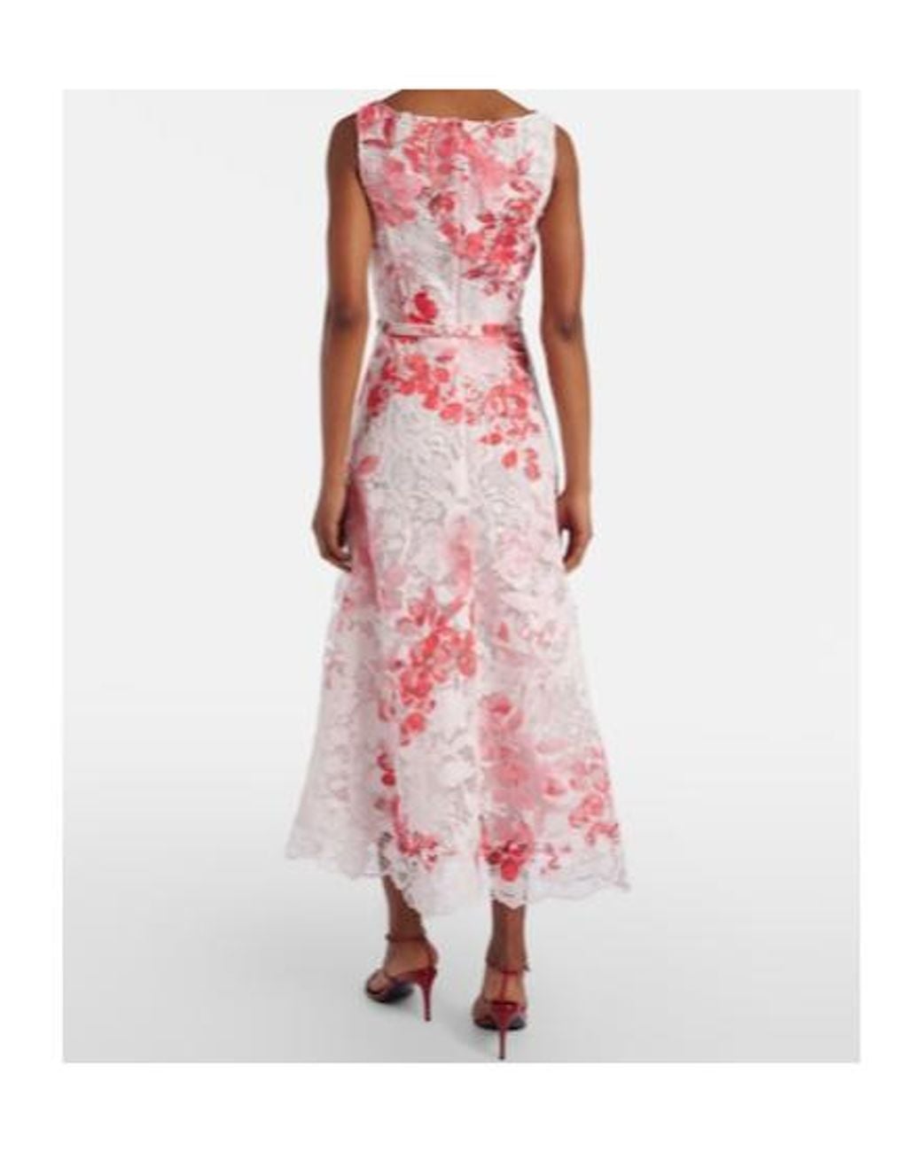 Monique Lhuillier Pink Belted Floral Midi Dress