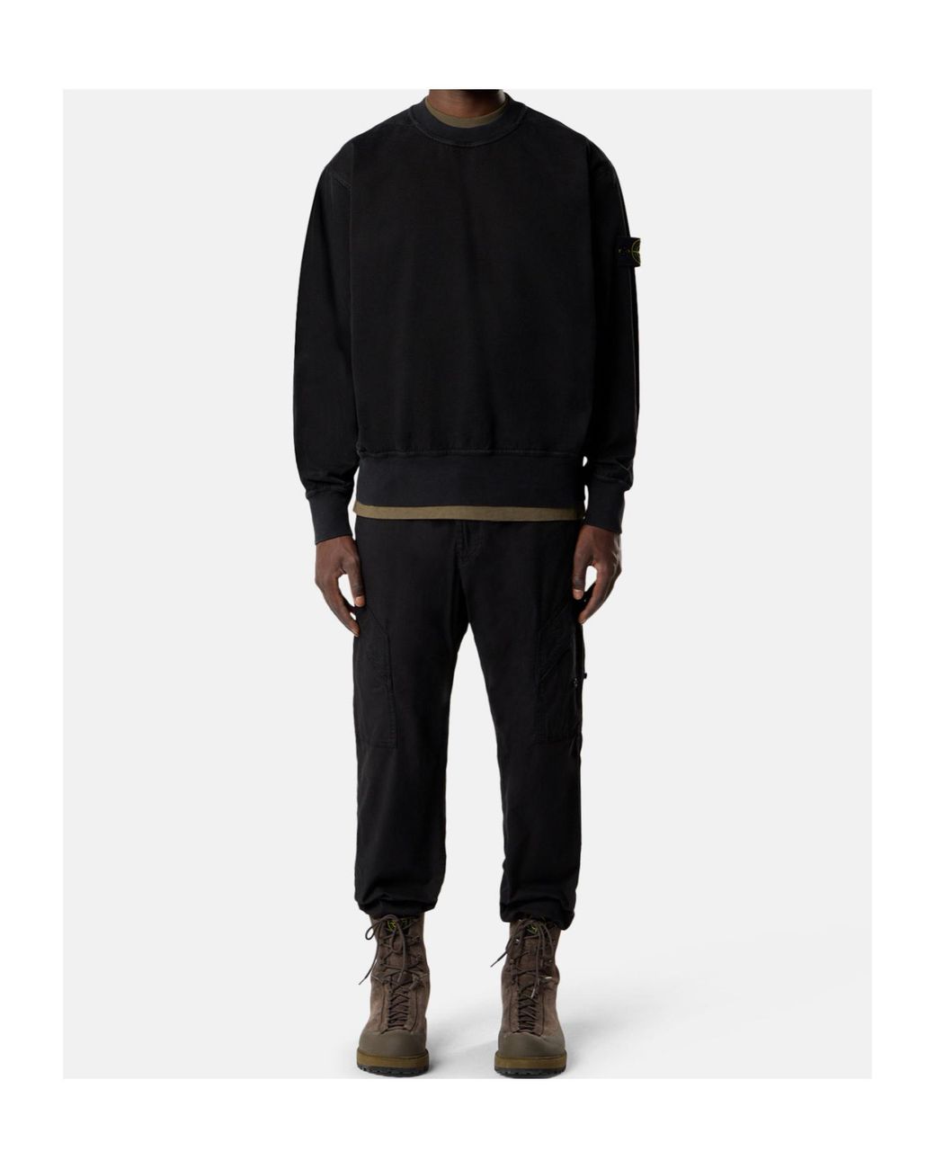 Stone Island Black Washed Effect Logo Patch Sweatshirt for men