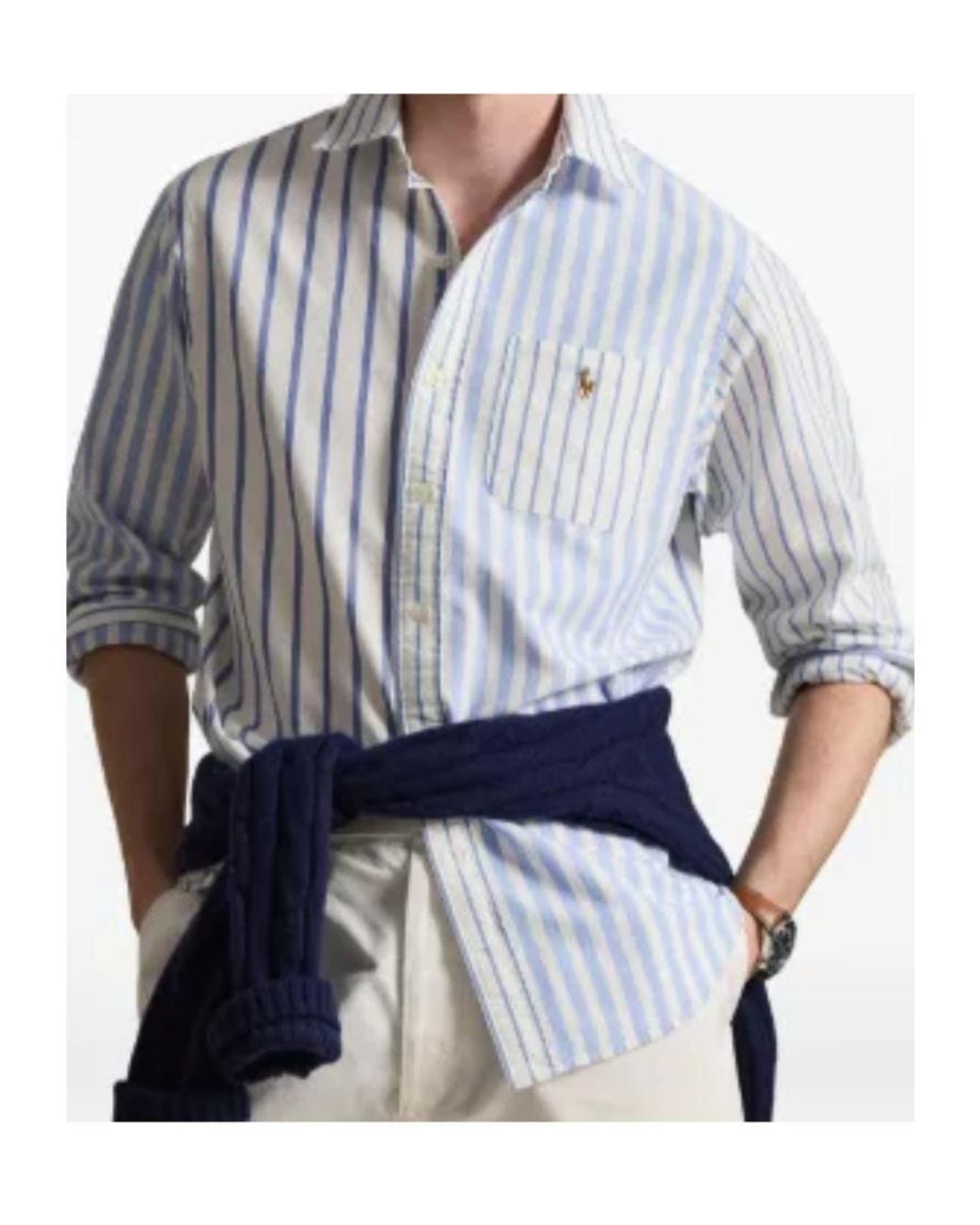 Polo Ralph Lauren Blue Patchwork Stripe Oxford Shirt for men