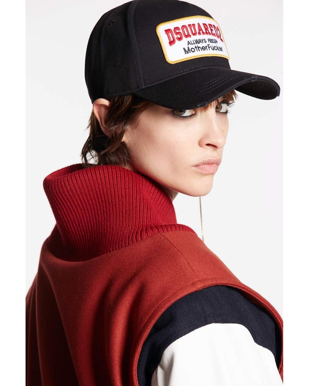 DSquared² Red Logo-Patch Panelled Bomber Jacket
