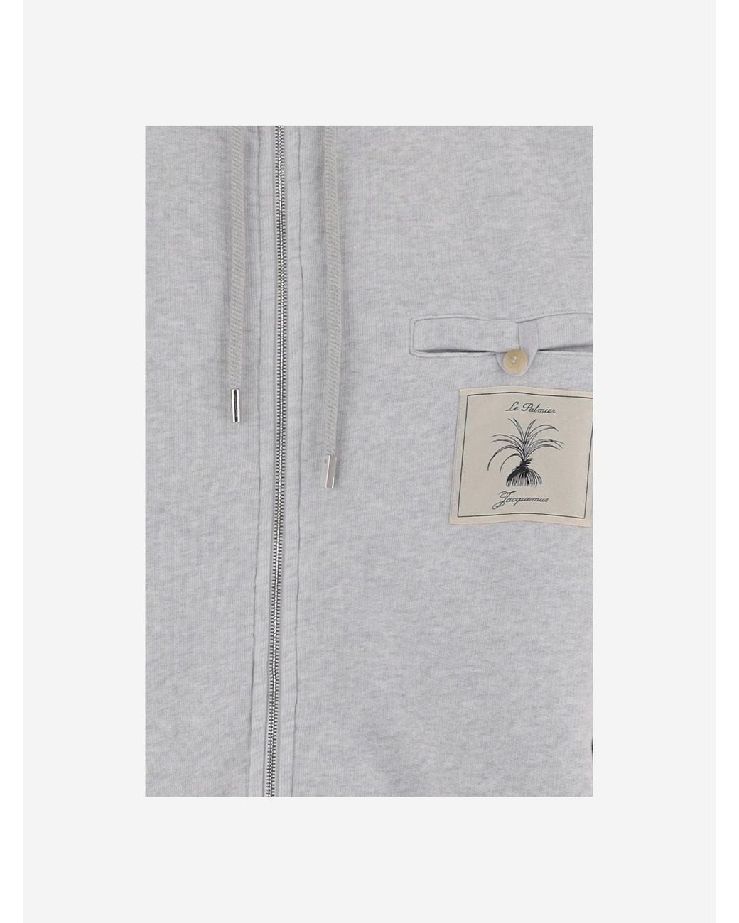 Jacquemus Gray Patch Logo Zip-Up Hoodie for men