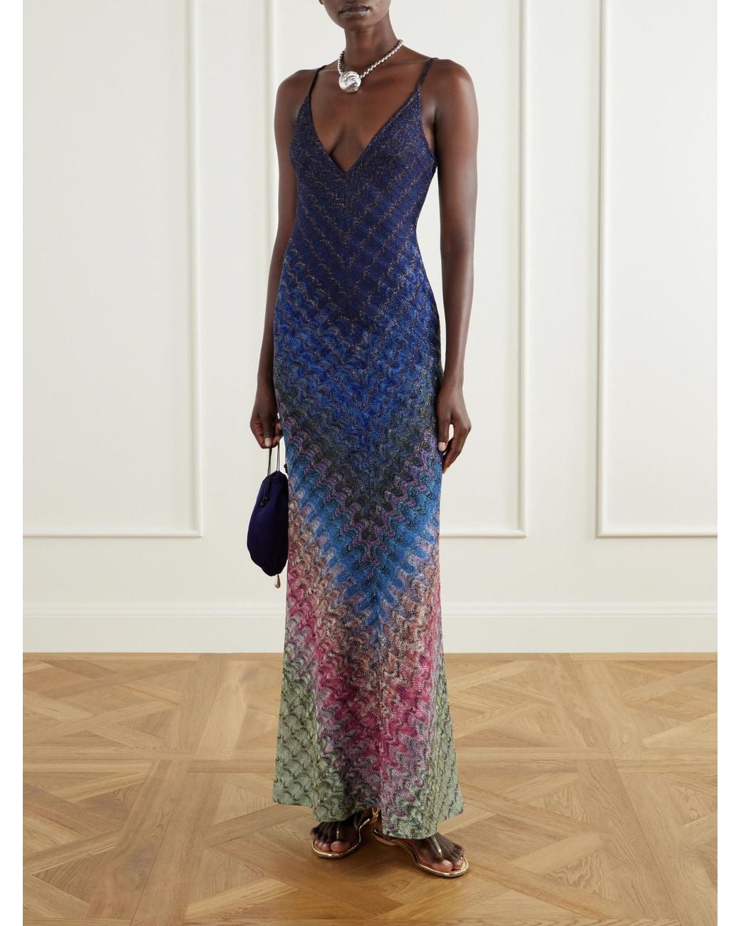 Missoni Blue Striped Crochet-Knit Maxi Dress