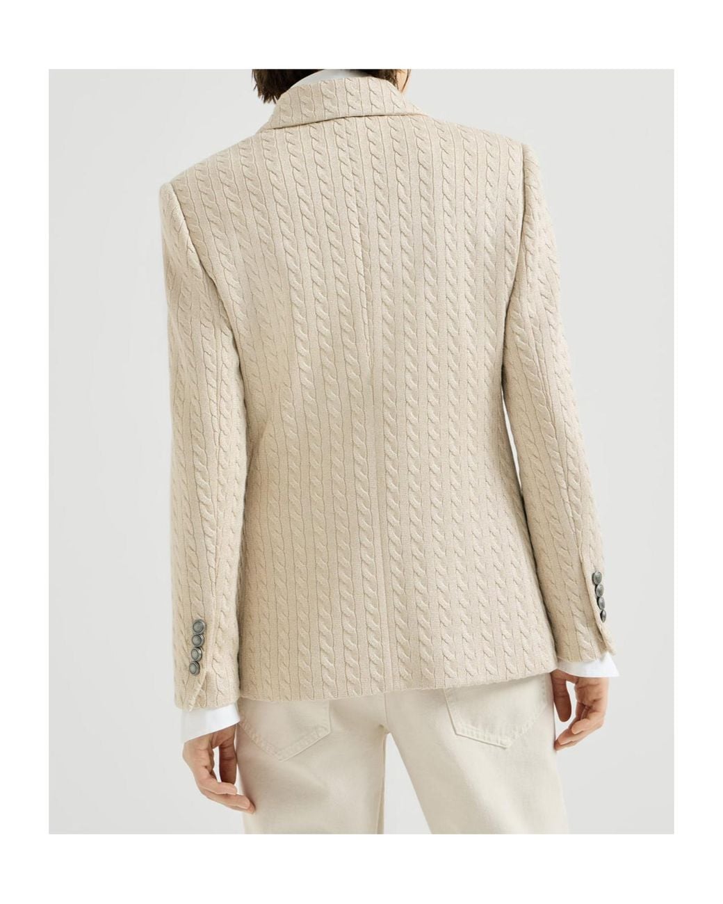Brunello Cucinelli Natural Sparkling Cotton And Viscose English Rib Knit Blazer With Monili