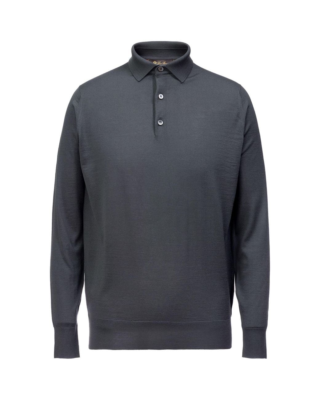 Loro Piana Blue Long-Sleeved Knitted Polo Shirt for men