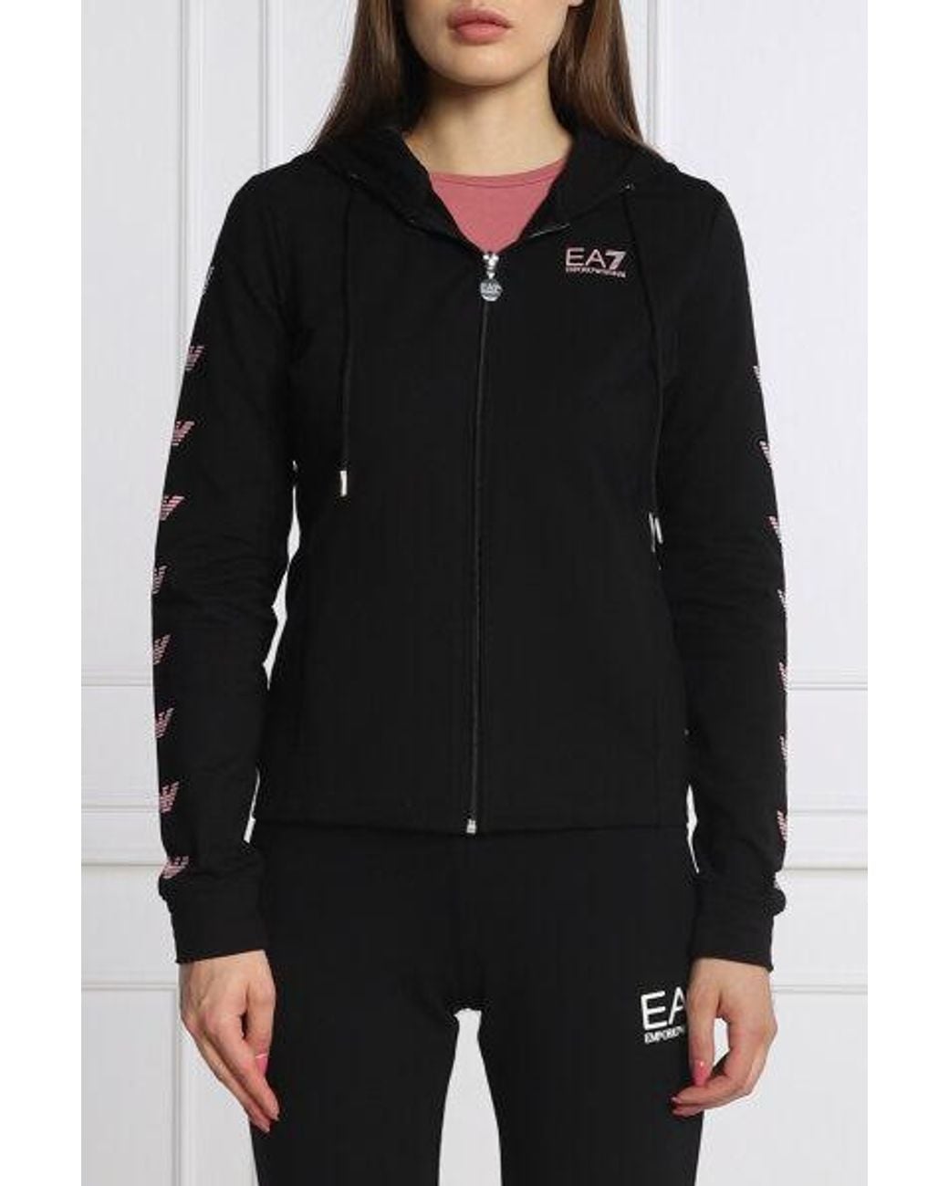 EA7 Black Logo Hooded Casual Coat