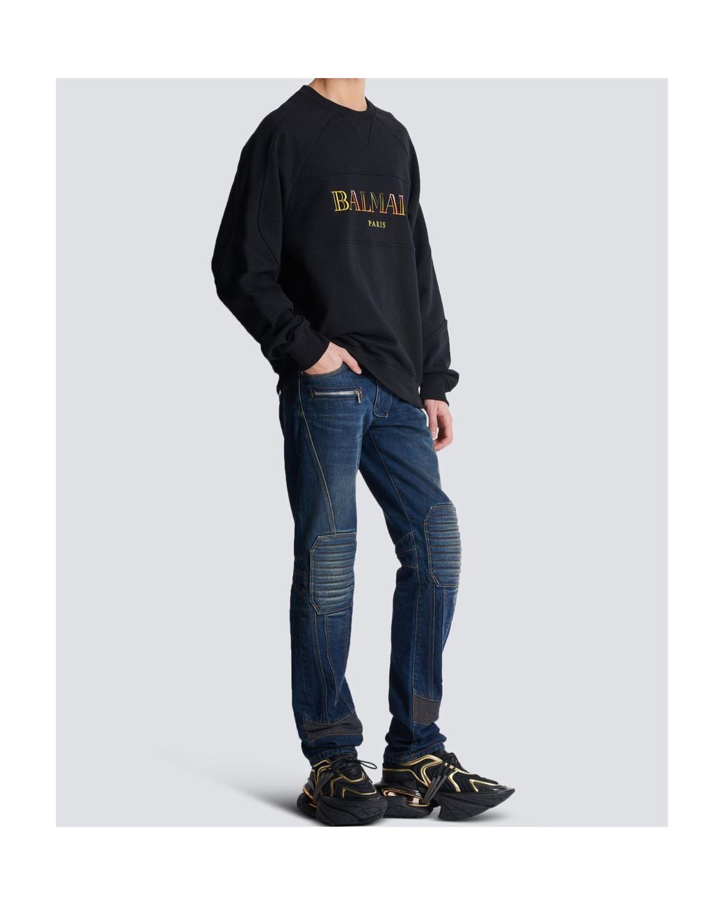 Balmain Blue Cotton Logo Sweatshirt for men