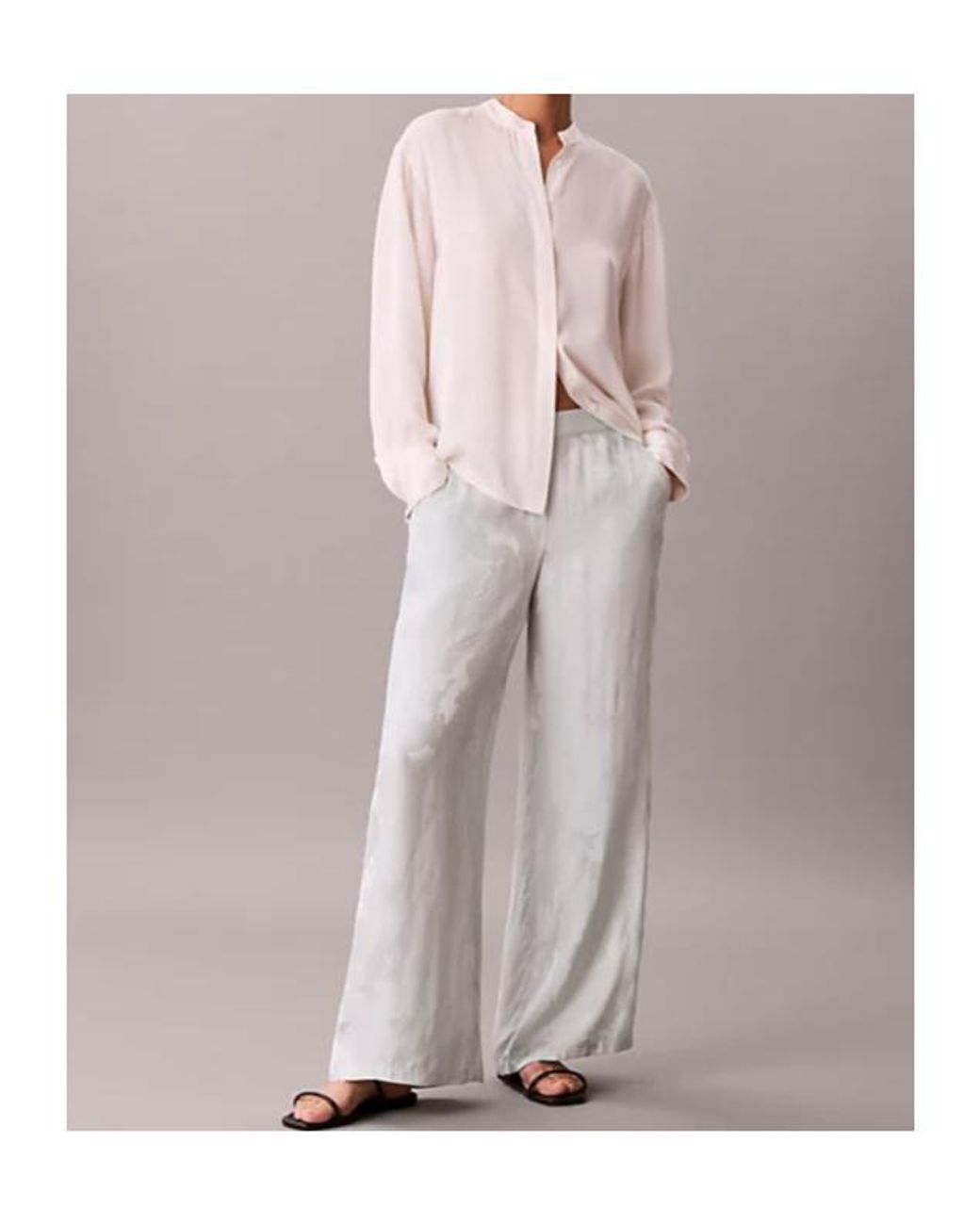Calvin Klein Gray Elastic Waist Wide-Leg Pants