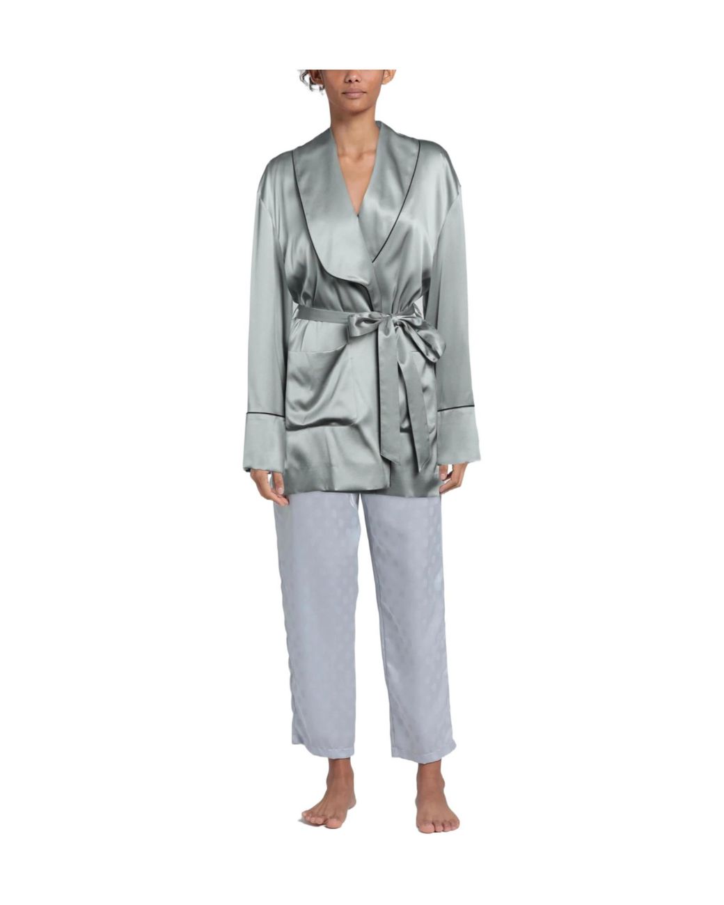 Dolce & Gabbana Gray Color-Blocked Satin Home Top