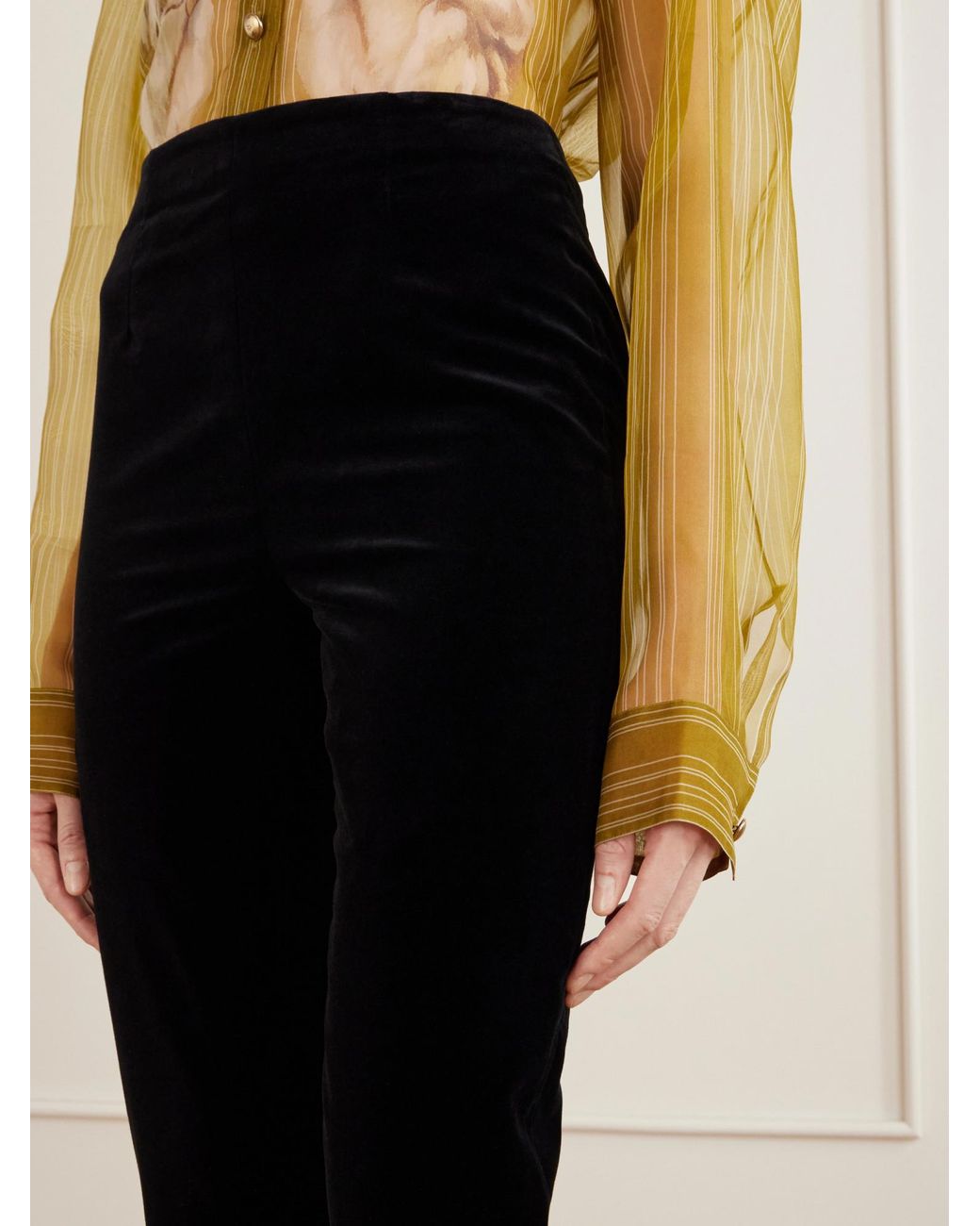 Khaite Black Wool-Blend Velvet Straight-Leg Pants