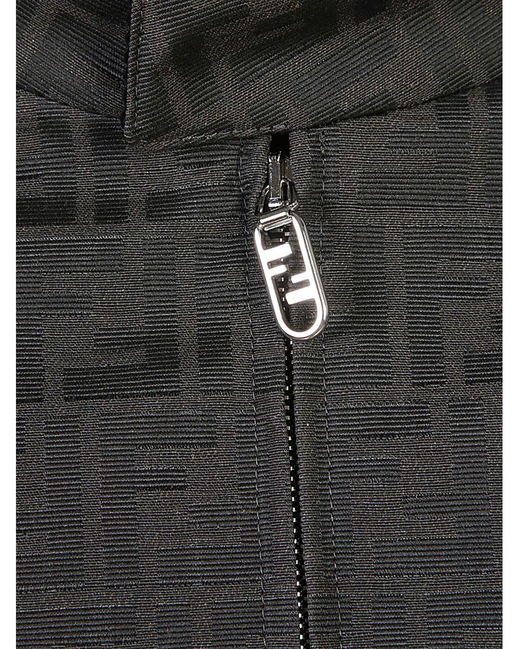 Fendi Gray Monogrammed Zip-Up Jacket for men