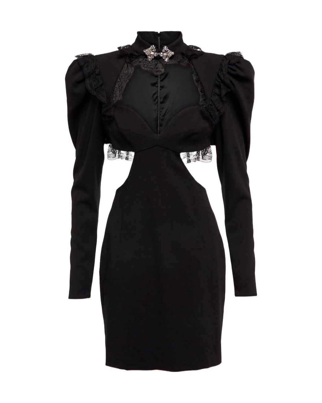 Alessandra Rich Black Lace-Trimmed Wool-Blend Minidress