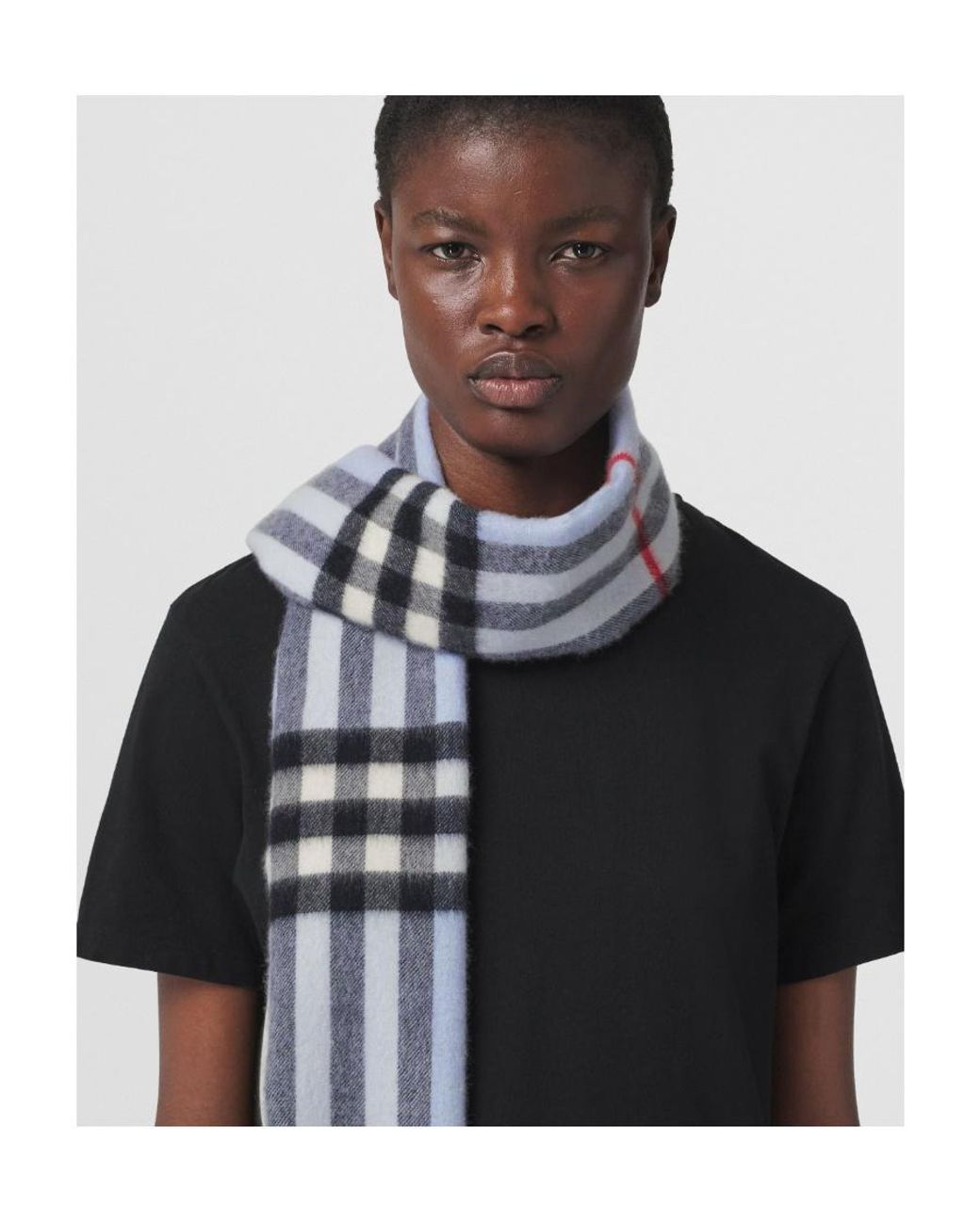 Burberry Blue Vintage Check Fringed Scarf