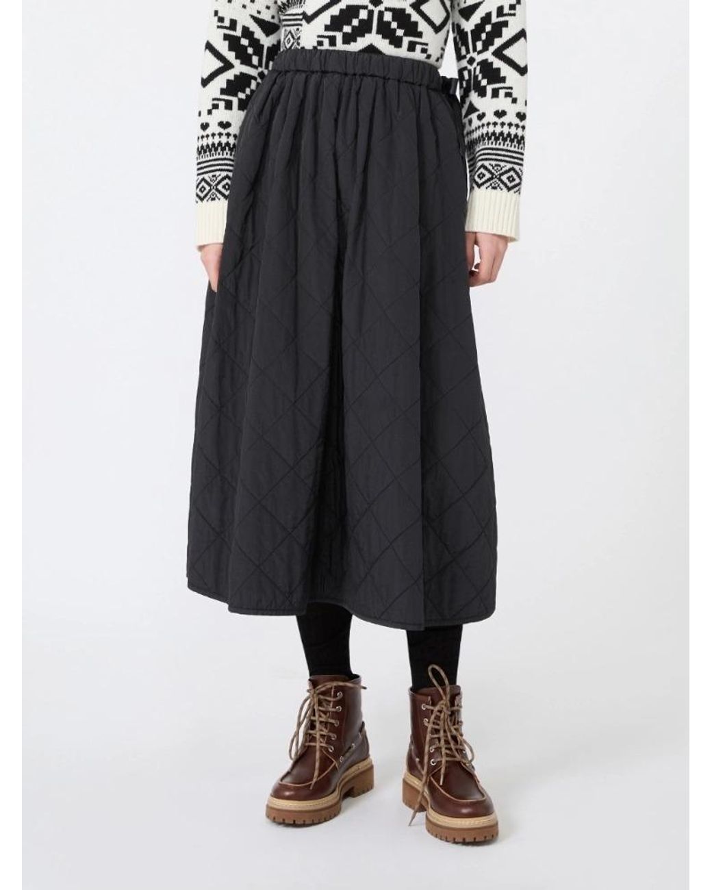 Weekend by Maxmara Blue Technical Plain-Weave Fabric Flared Skirt