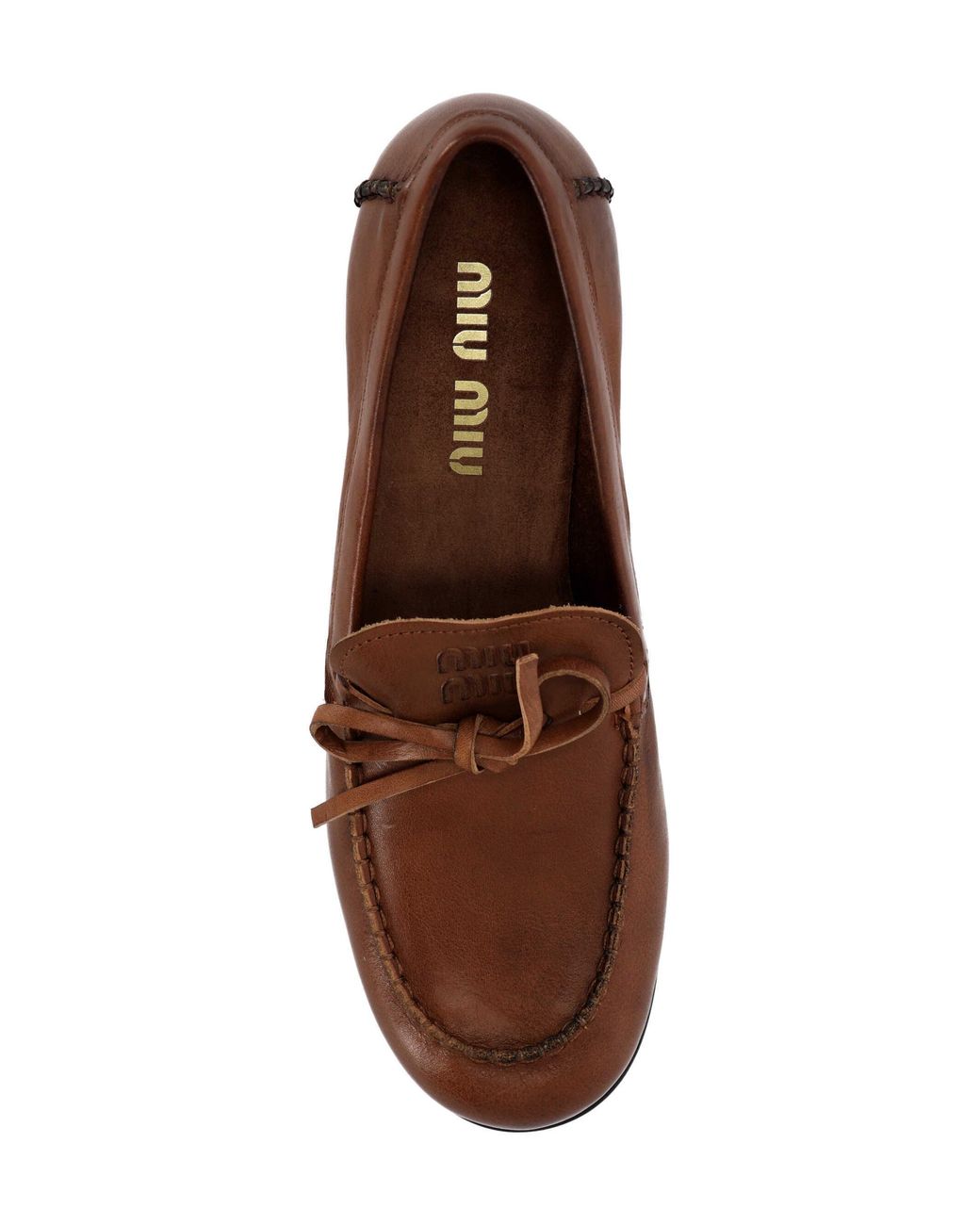 Miu Miu Brown Bow-Detail Leather Loafers