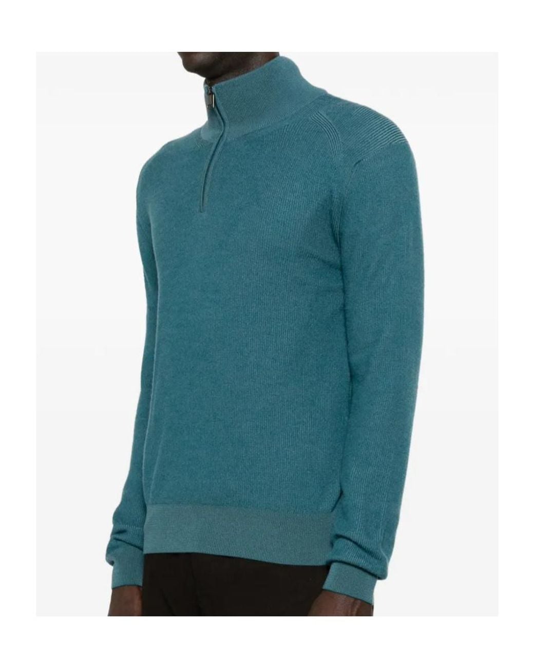 Brioni Green Half-Zip Long-Sleeve Sweater for men