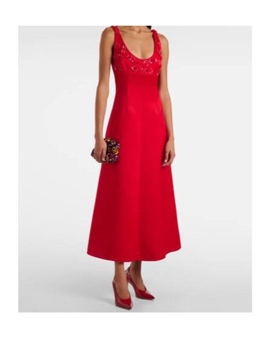 Emilia Wickstead Red Abella Embellished Satin Midi Dress