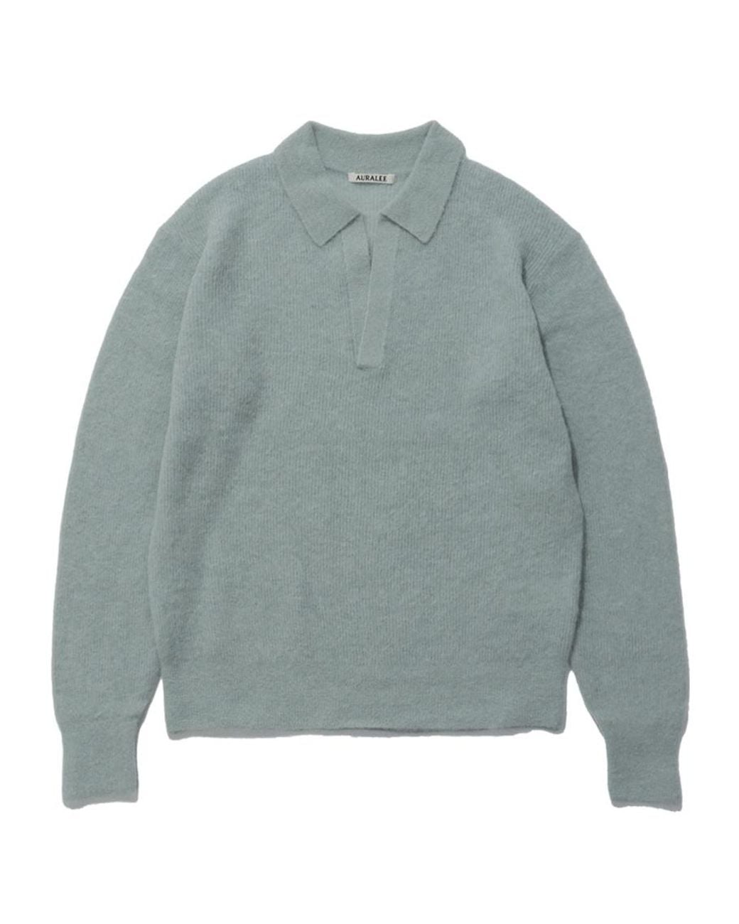Auralee Gray Brushed Open-Collar Sweater for men