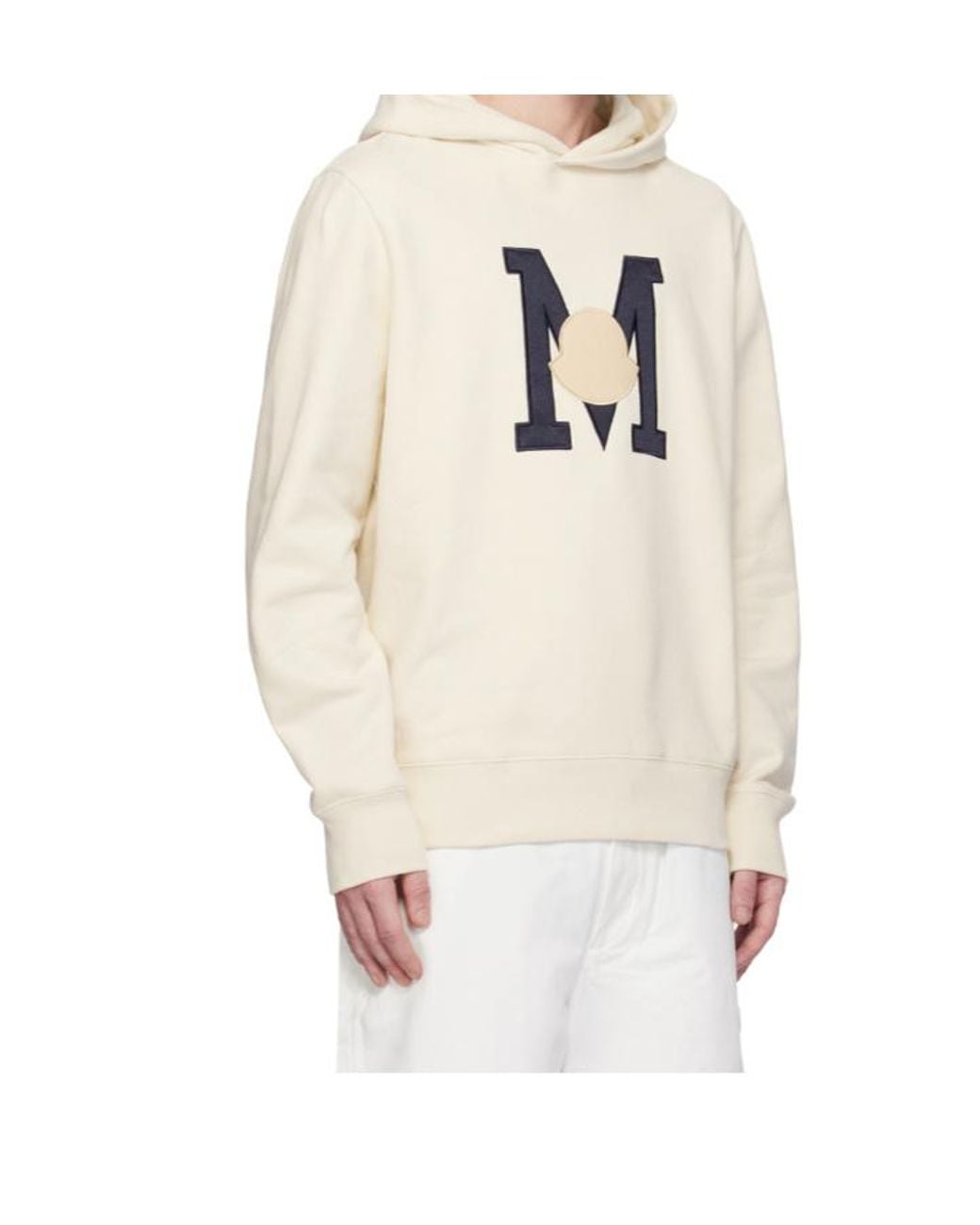 Moncler White Logo Embroidered Long-Sleeved Hoodie for men