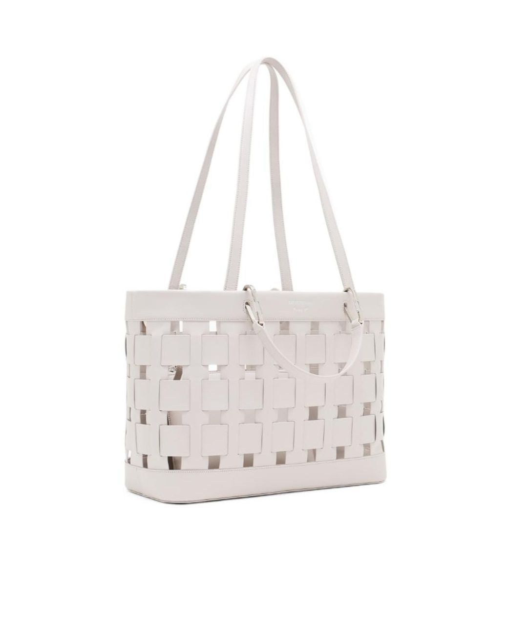 Emporio Armani White Tote Bag With Woven Design Double Handles And Pouch