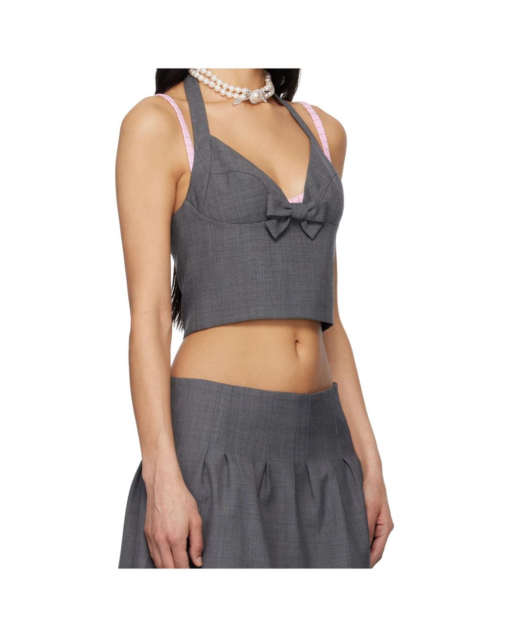 ShuShu/Tong Gray Shushu/Tong Bow Halterneck Cami Top