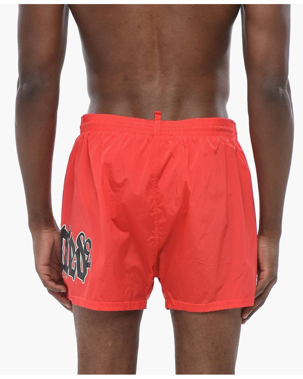 DSquared² Red Logo-Print Swim Shorts for men