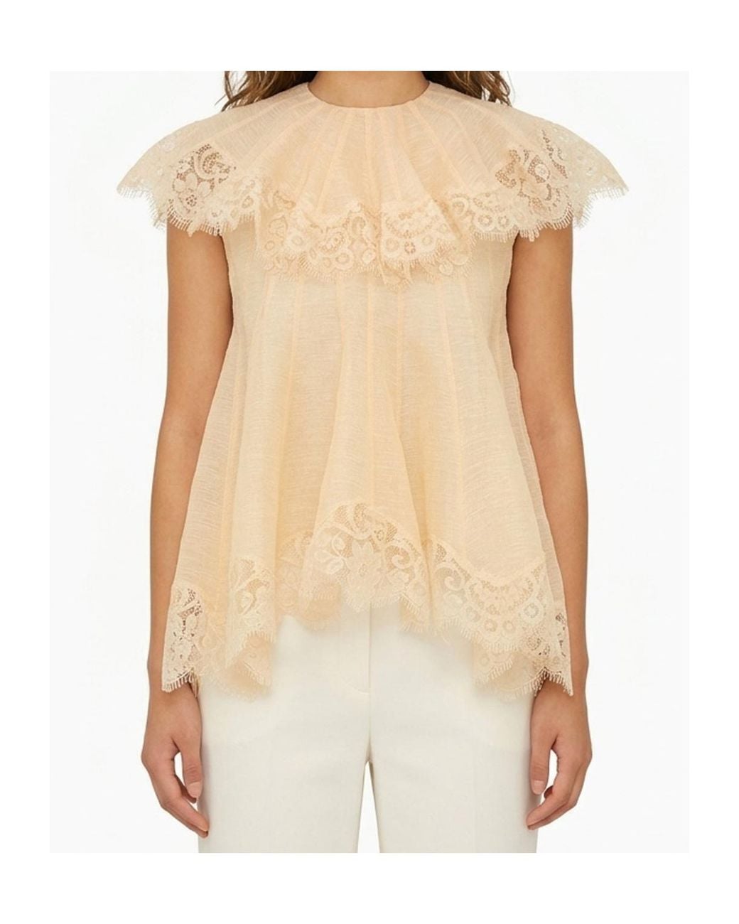 Zimmermann Natural Ascent Lace Flutter Top