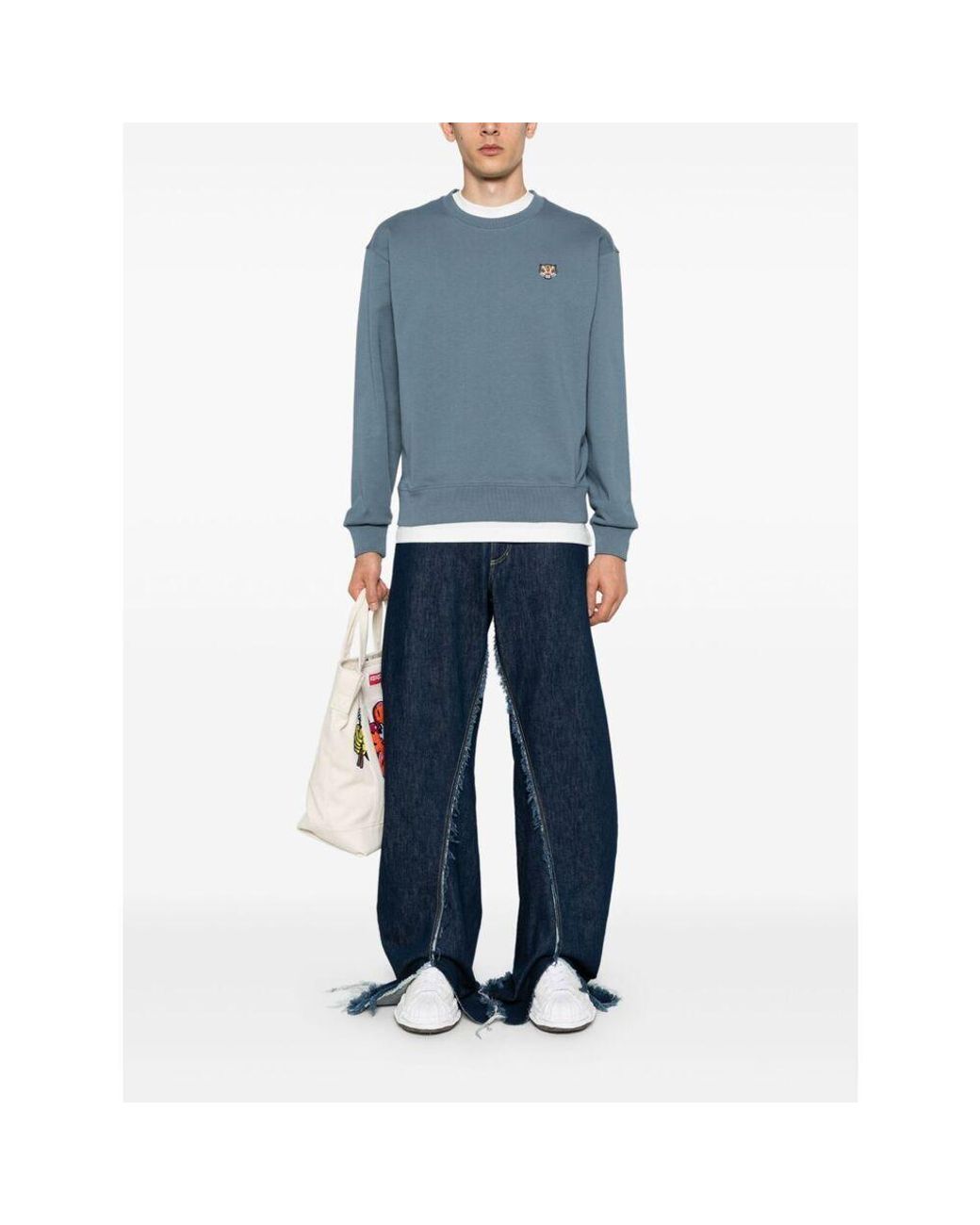 KENZO Blue Lucky Tiger Embroidered Crewneck Sweatshirt for men