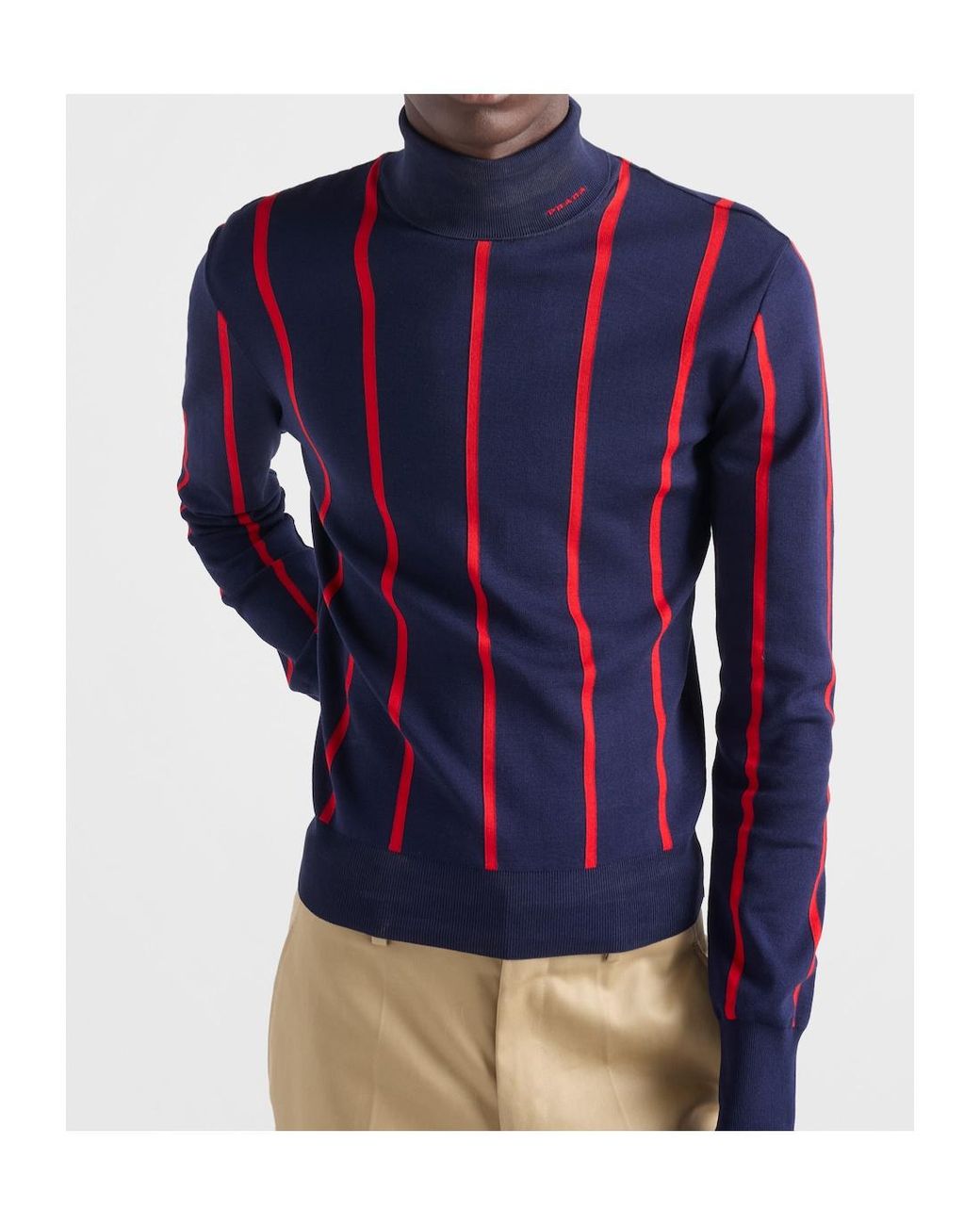 Prada Blue Cotton Turtleneck Sweater for men