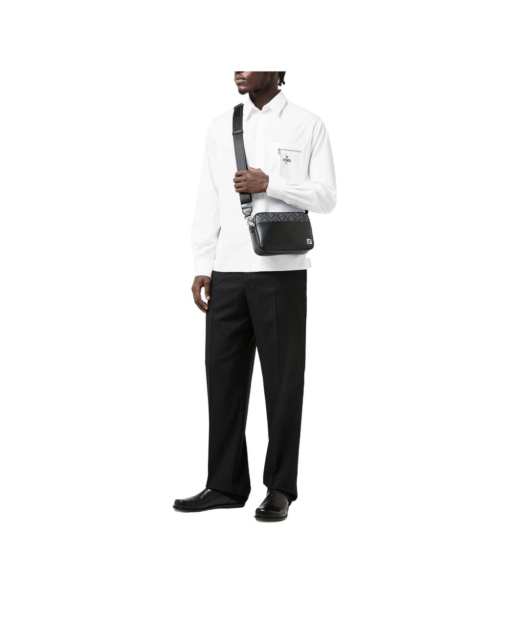 Fendi White Logo Long-Sleeve Plain Shirt for men