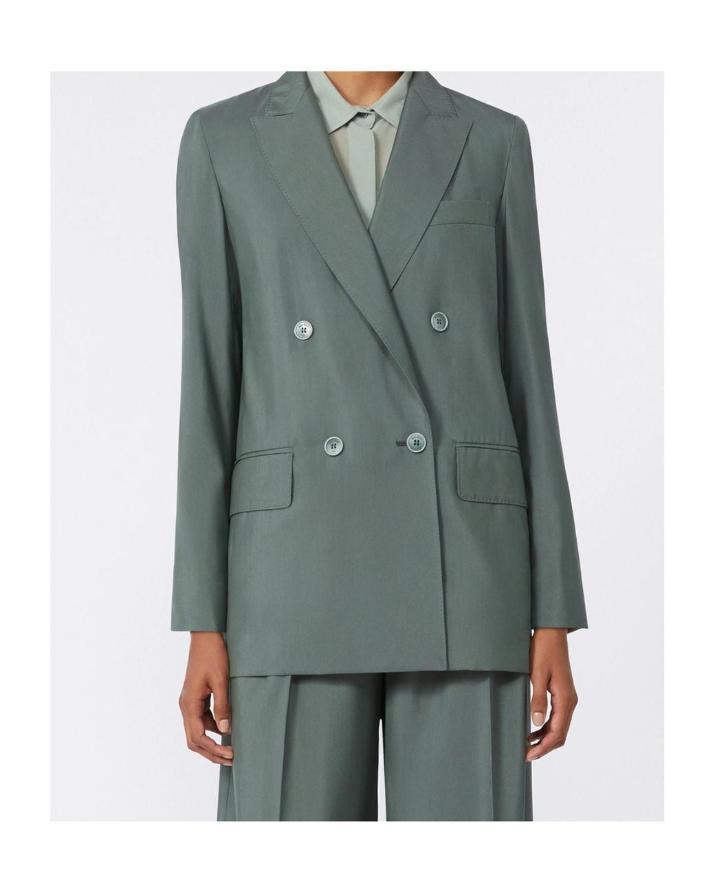 Max Mara Green Wool Silk Chevron Double-Breasted Blazer