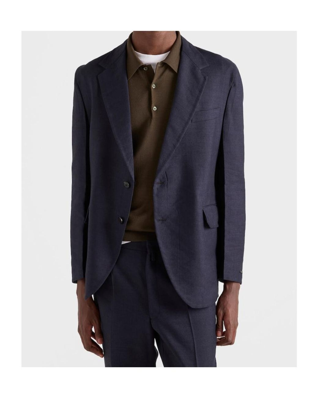 Prada Blue Single-Breasted Linen Blend Jacket for men