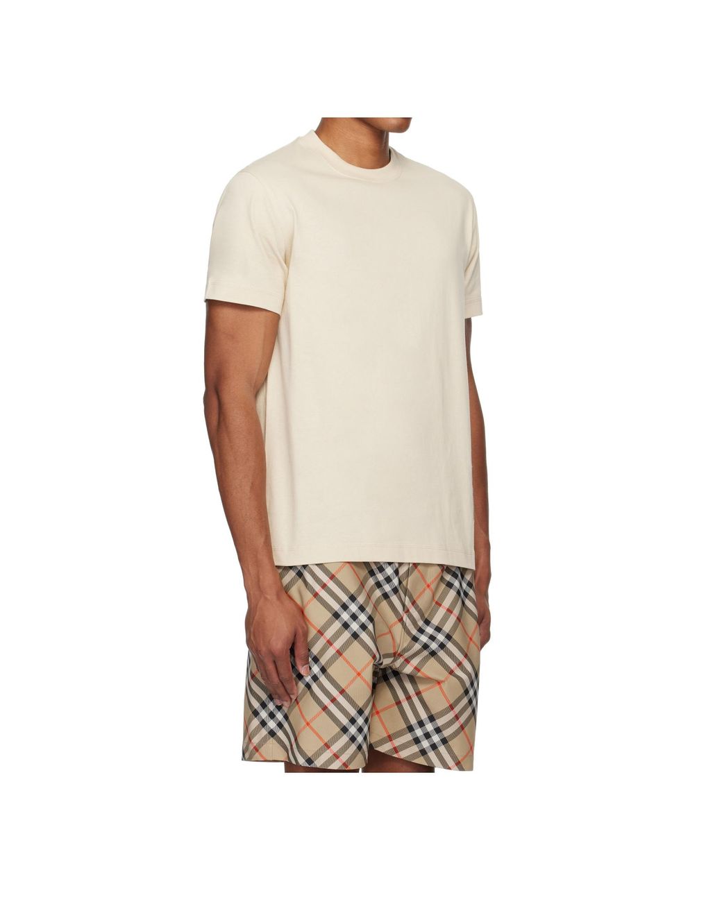 Burberry White Check Label Crewneck T-Shirt for men