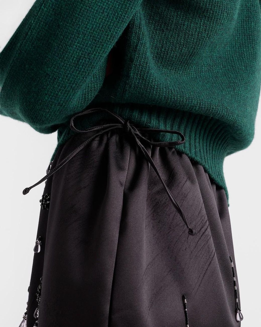Prada Black Satin Skirt With Embroidery
