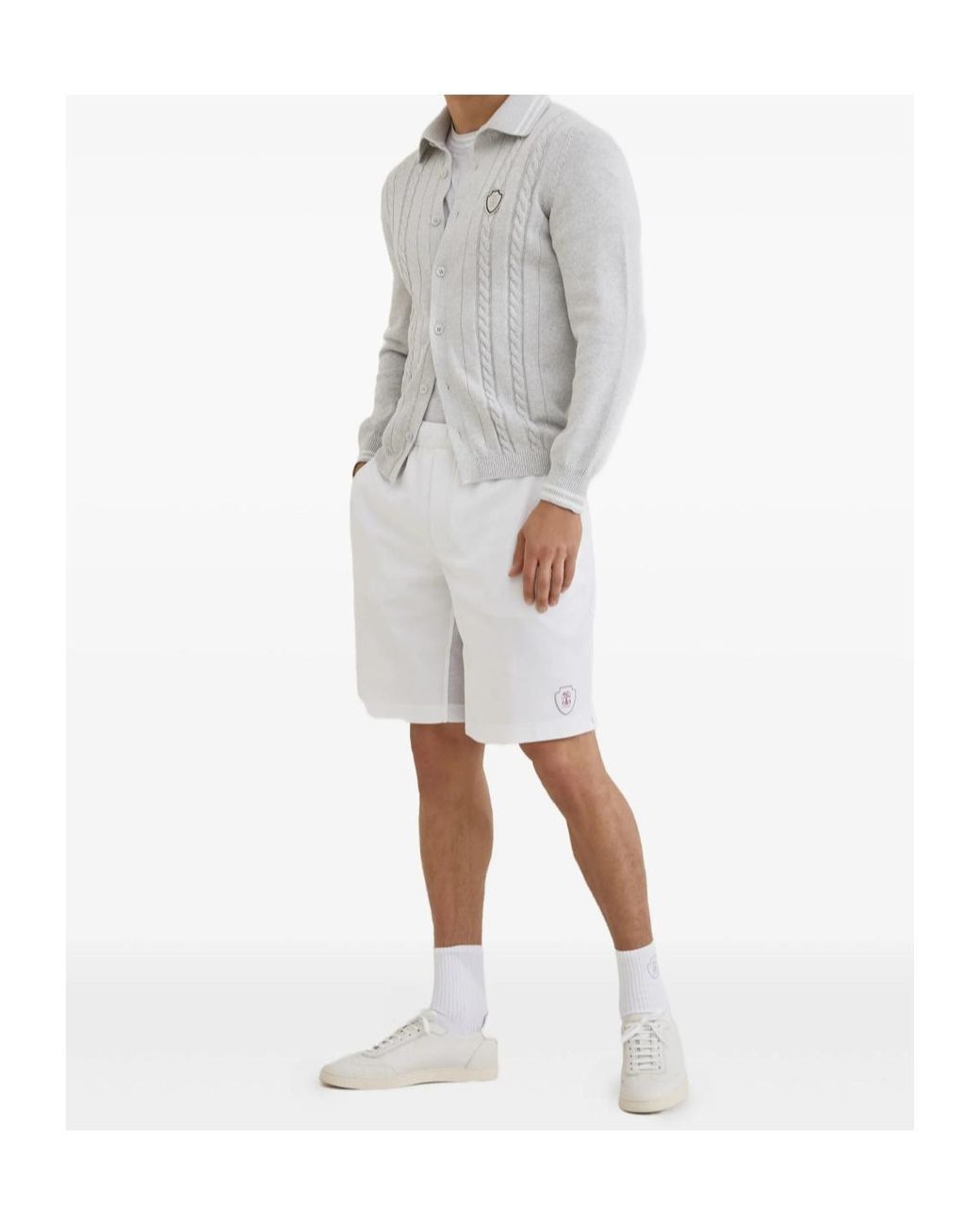 Brunello Cucinelli Gray Cotton Cable Knit Shirt With Logo for men