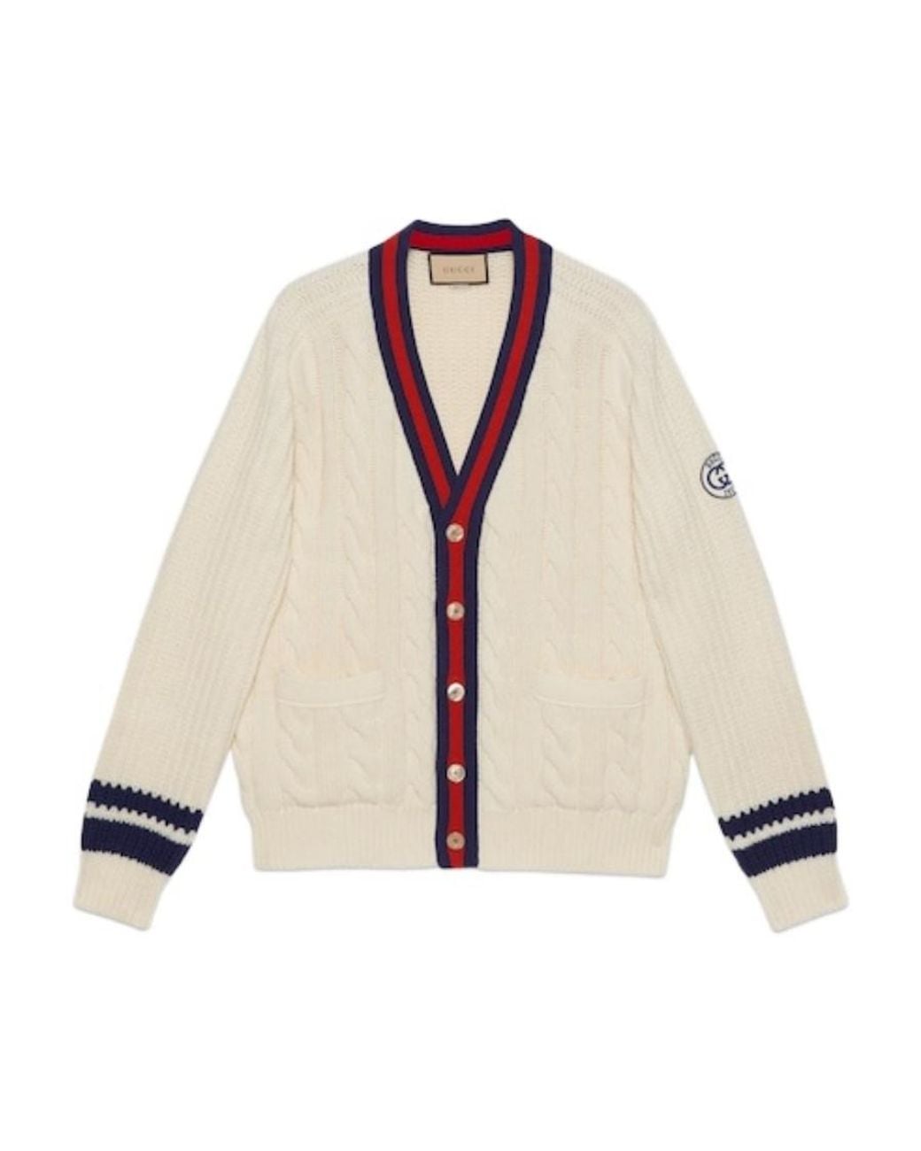Gucci Natural V-Neck Cable-Knit Cardigan for men