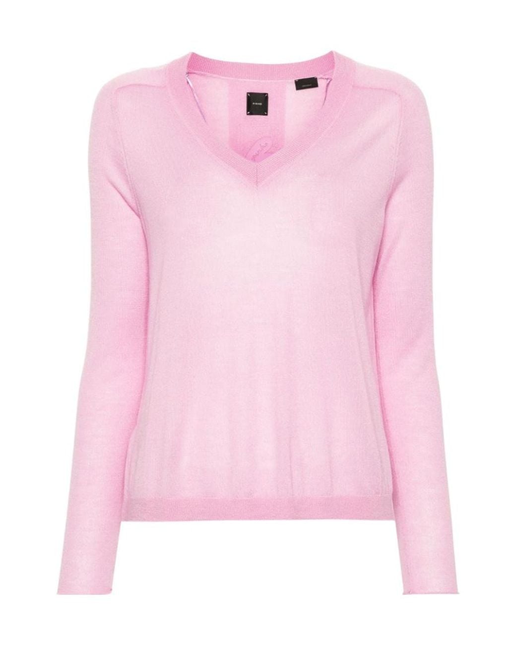Pinko Pink Love-Birds-Motif V-Neck Ribbed-Knit Jumper