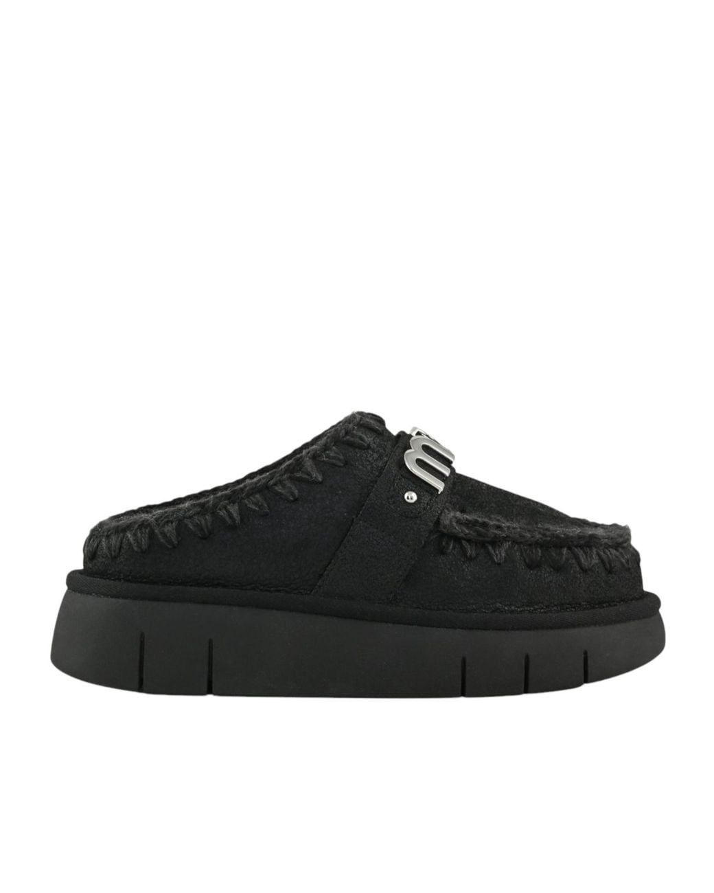 Mou Black Bounce Logo-Plaque Braided-Trim Platform Sandals
