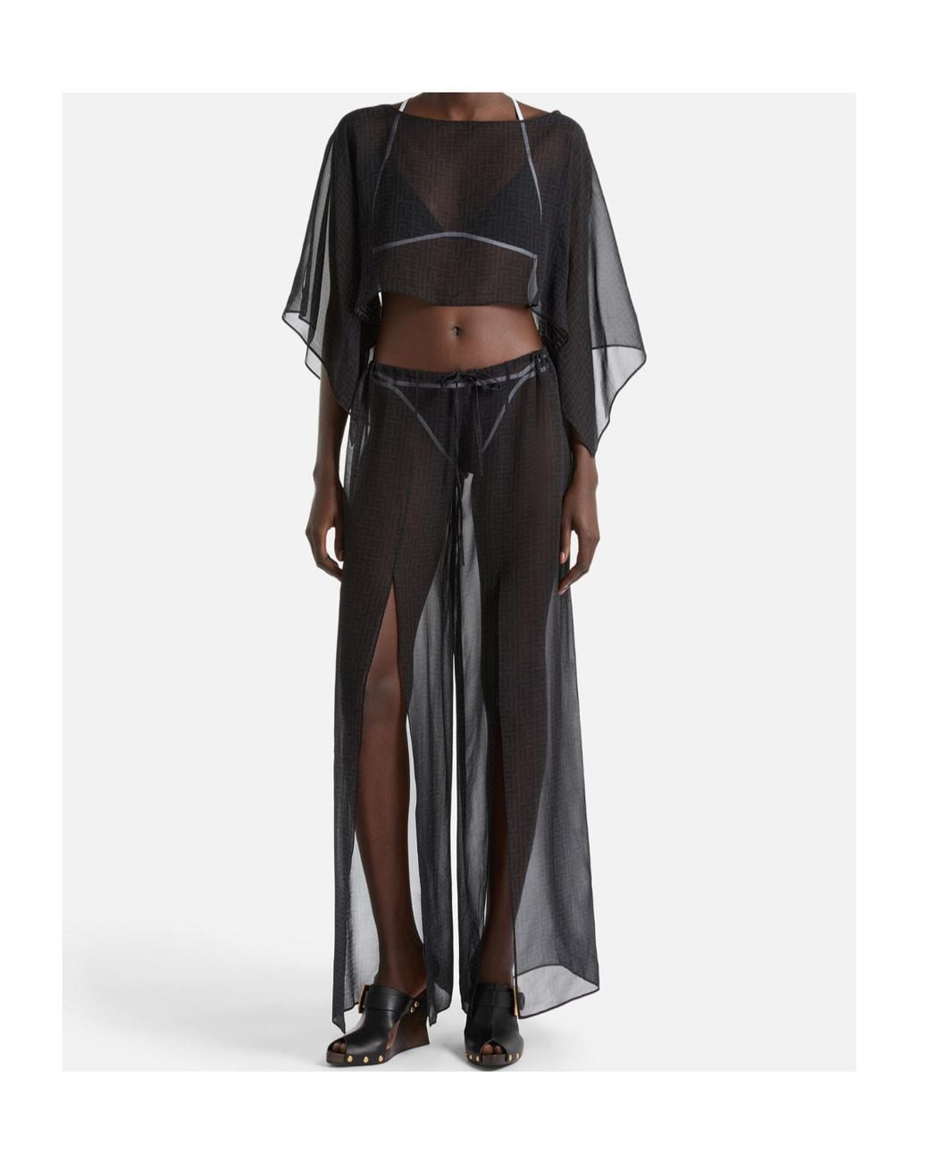 Balmain Gray Monogram Sheer Beach Poncho