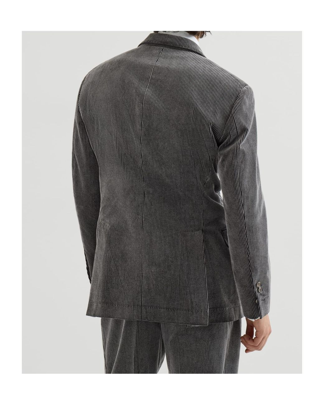 Brunello Cucinelli Gray Frosted Cotton Corduroy One-And-A-Half Breasted Tailor Blazer With Metal Buttons for men