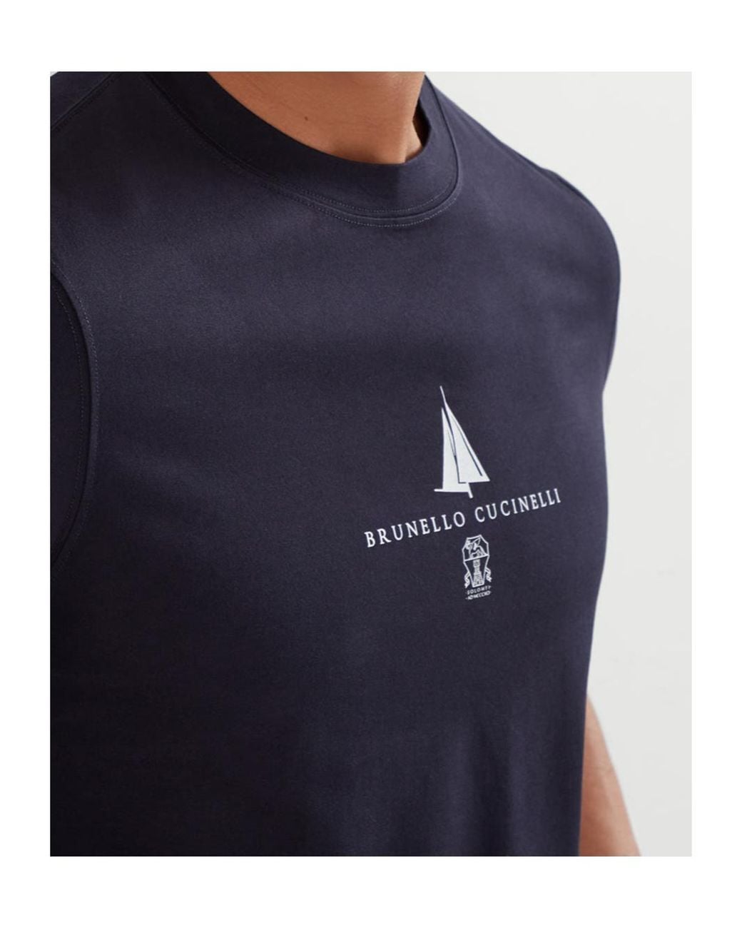 Brunello Cucinelli Blue Logo Printed Crewneck T-Shirt for men