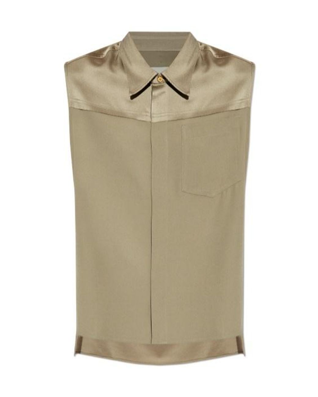 AMI Green Turn-Down Collar Sleeveless Shirt