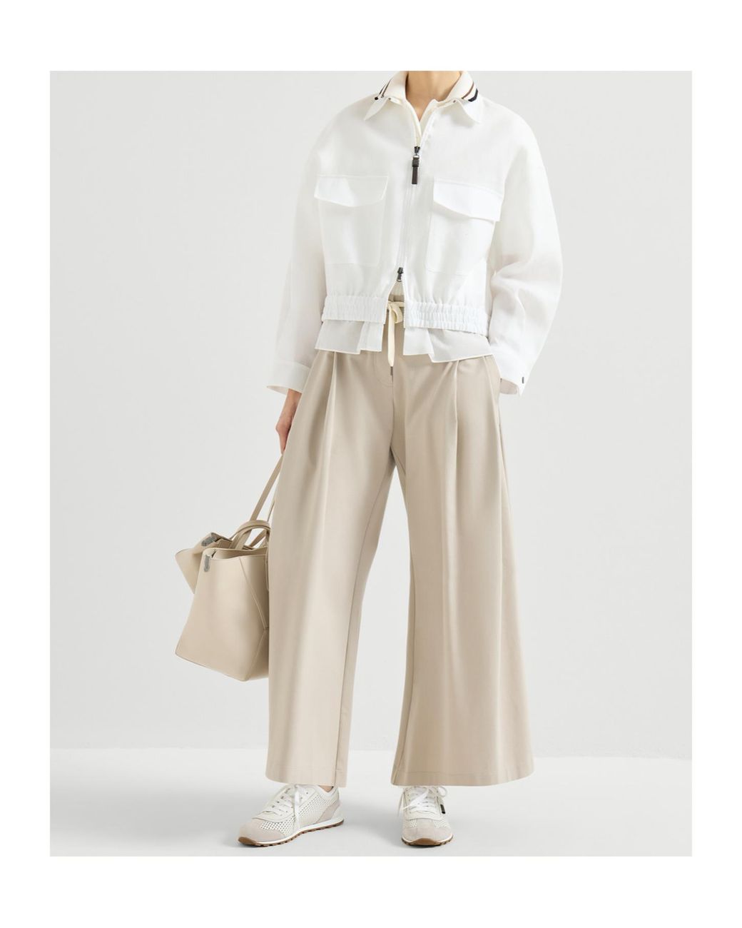 Brunello Cucinelli Natural Drawstring Straight-Leg Trousers