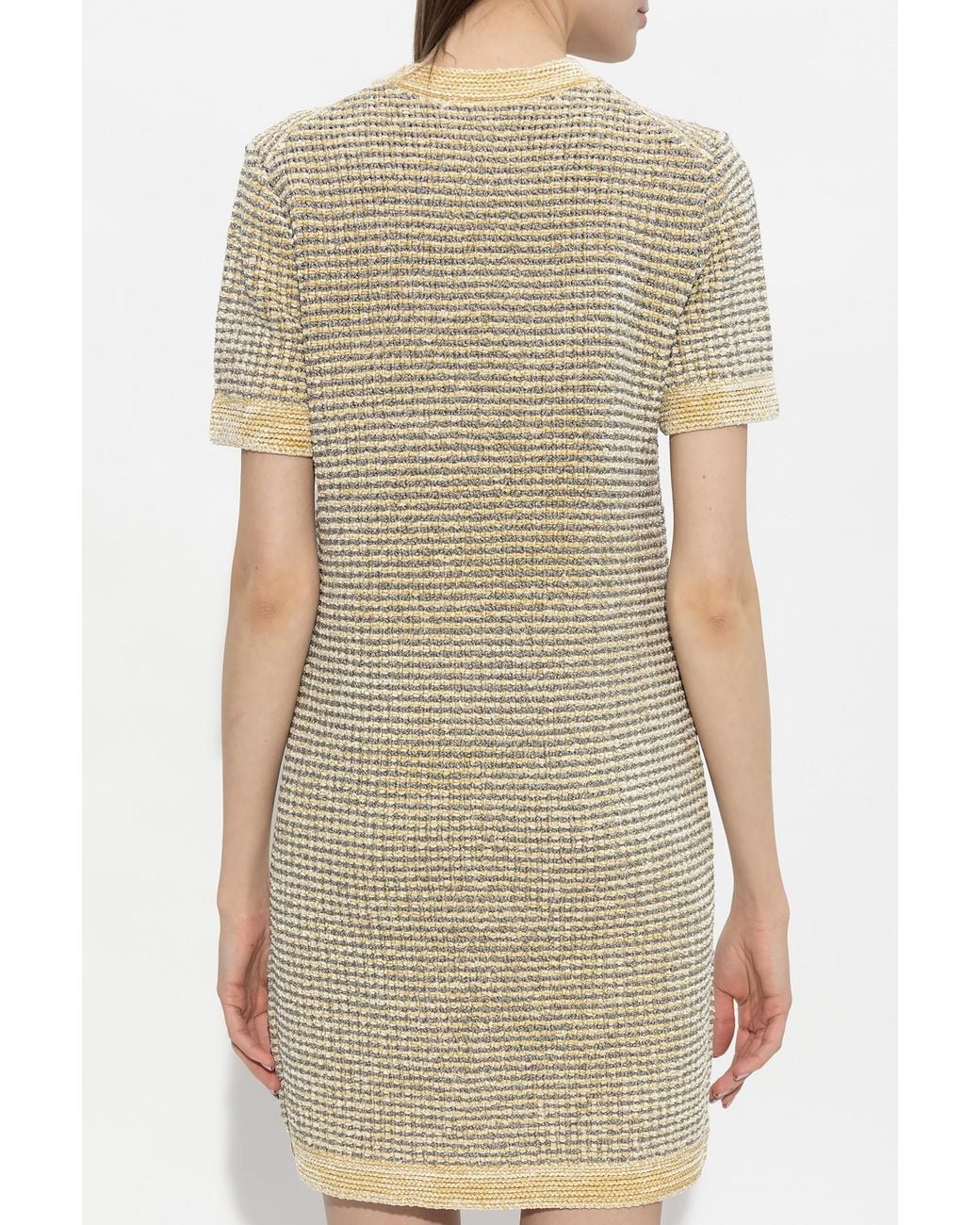 Tory Burch Natural Metallic Thread Velvet Midi Dress