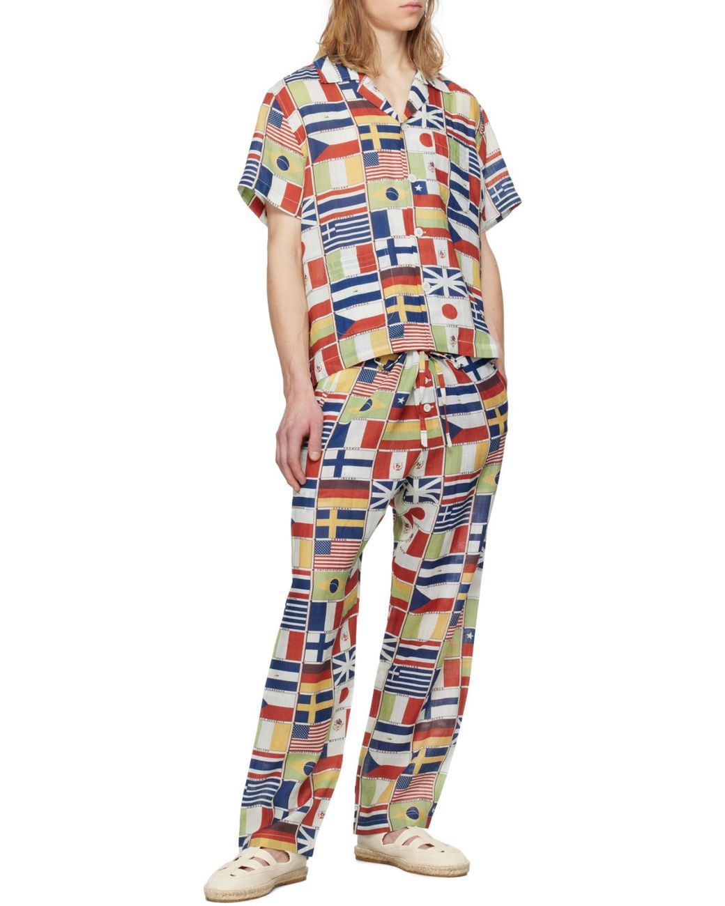 Bode Multicolor Flag-Printed Short-Sleeved Linen Shirt for men