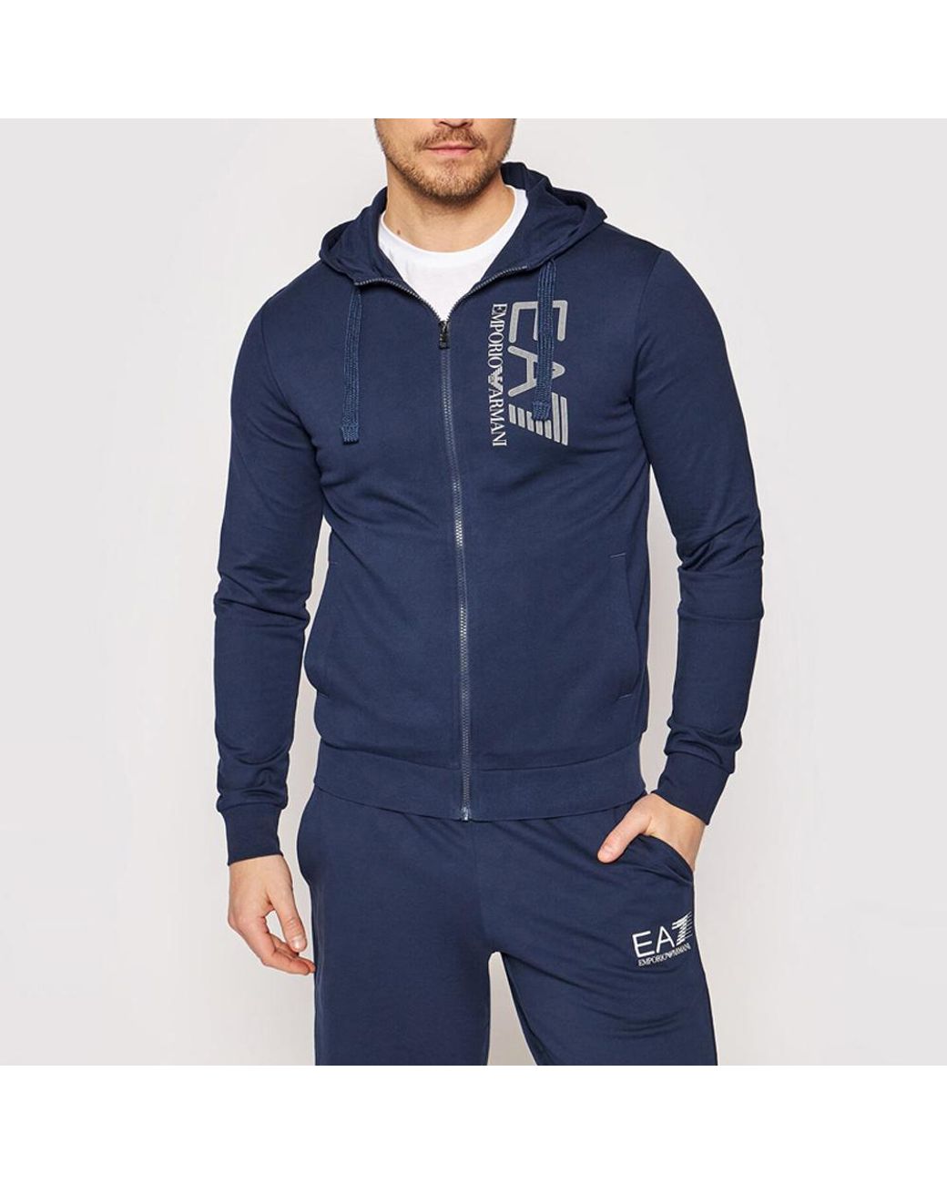 EA7 Blue Logo Hooded Casual Jacket for men