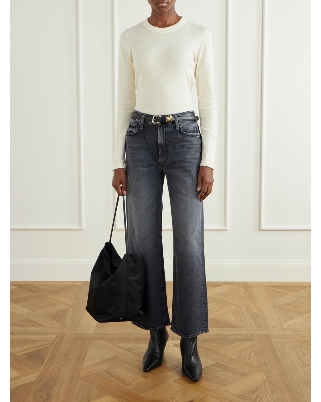 Mother Blue Cropped Mid-Rise Straight-Leg Jeans