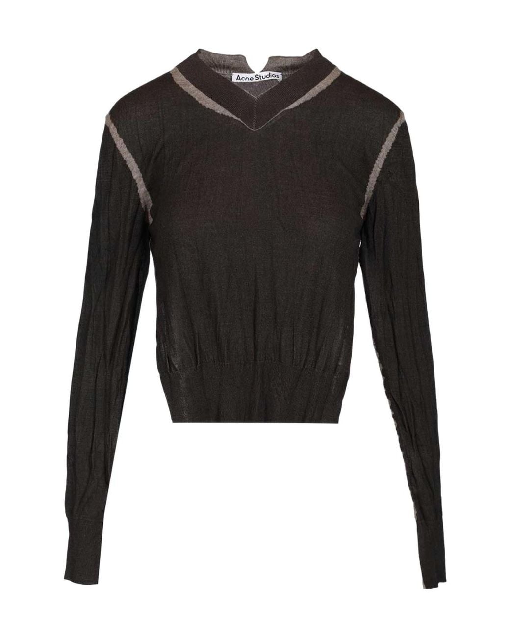 Acne Black Wrinkled V-Neck Jumper