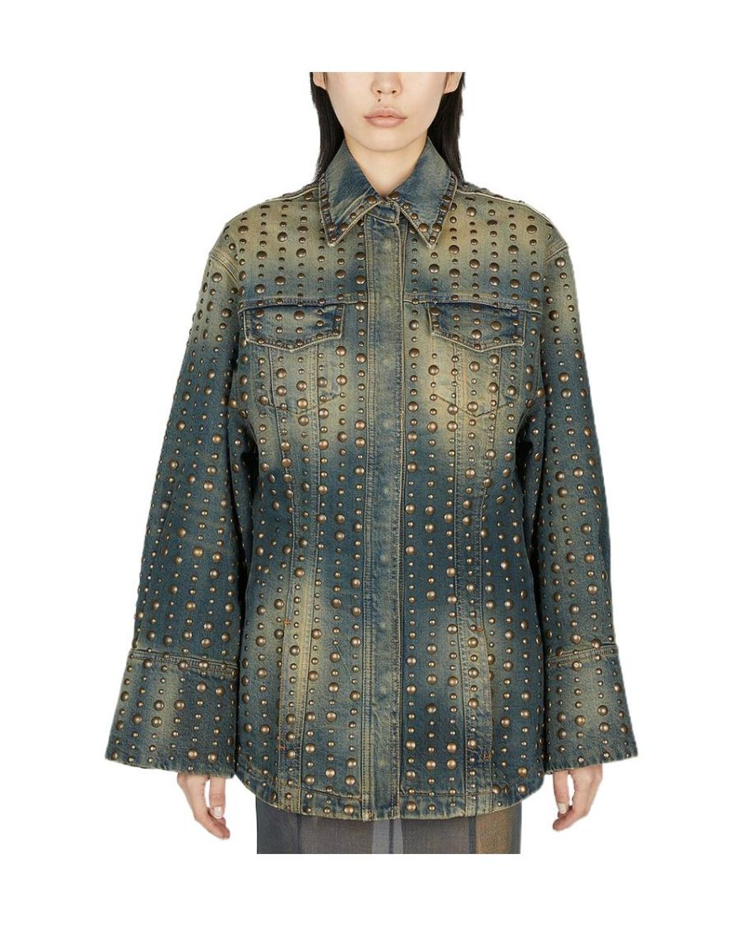 Blumarine Green Studded Distressed Denim Jacket